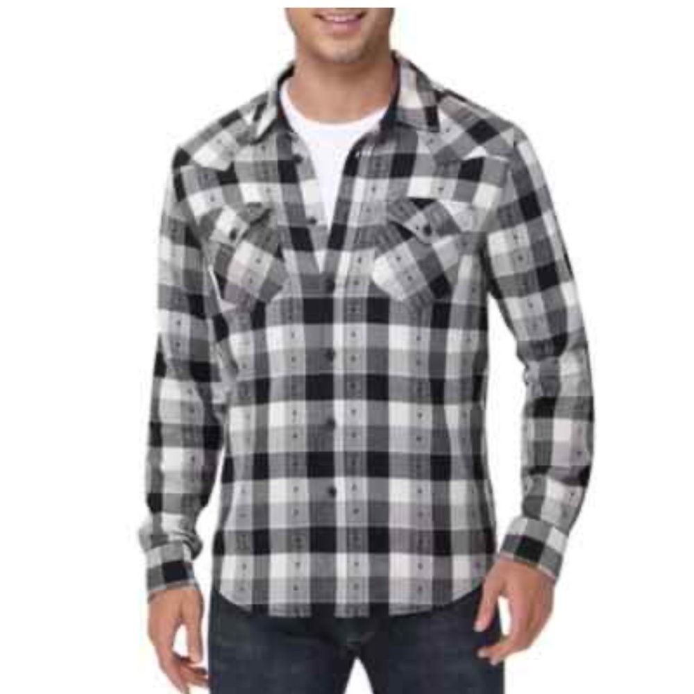 Frye Jacquard Monochrome Checkered Button Down Shirt flannel men M festival y2k